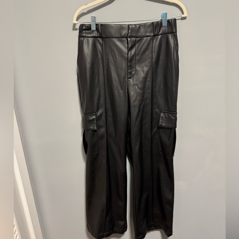 ECU- Saks Fifth Avenue- Women’s faux leather cargo wide leg pants. Size M